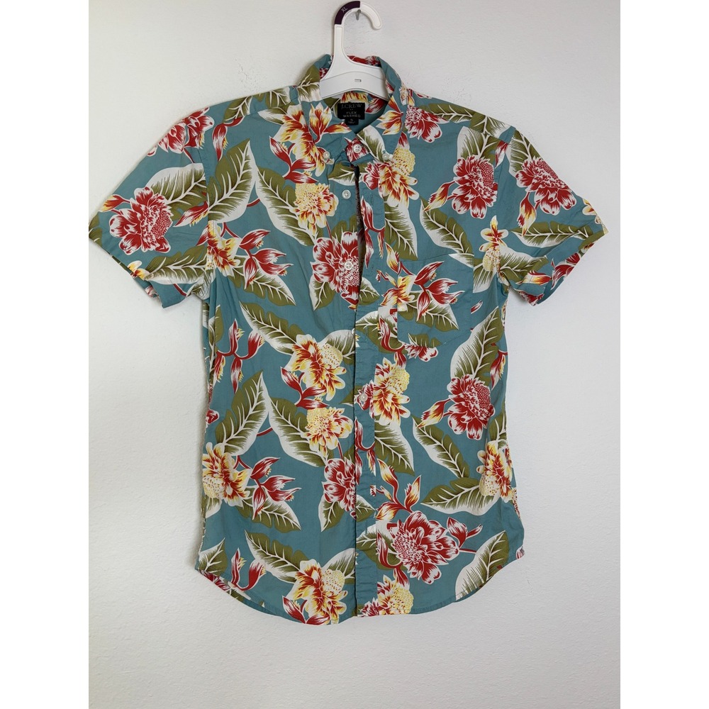 J.Crew Flex Washed Slim Fit Tropical Floral Short Sleeve Button Down Shirt Small